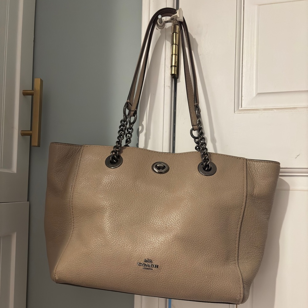 Coach Grey Leather TurnLock Tote